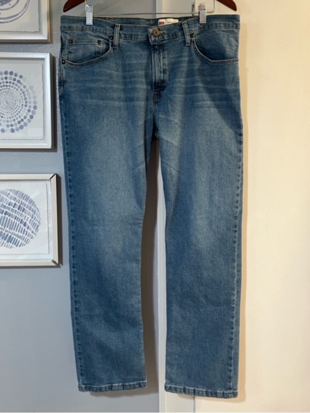Wrangler Mens Blue Denim Slim Straight Leg Five Pocket Style Jeans Size 36X30”
